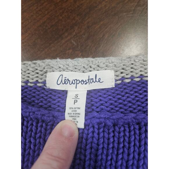 Y2K Revival Cropped Striped Knit Sweater Purple Gray Boxy Ribbed Hem Small - Picture 2 of 6